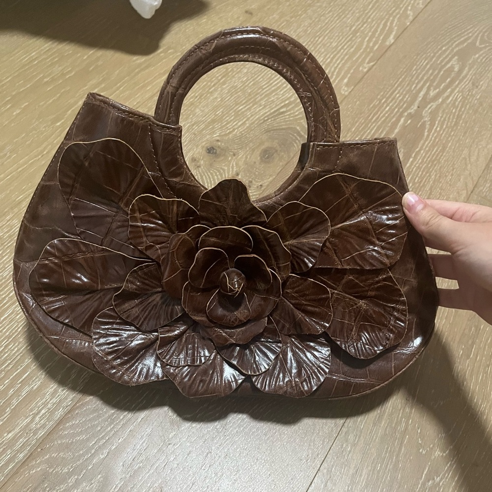 anne fontaine brown flower handbag
